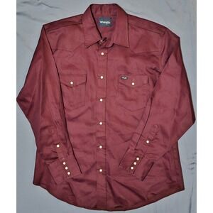 Wrangler Shirt Mens XL Burgundy Heavy Brushpopper‎ 90s Western Pearl Snap EUC